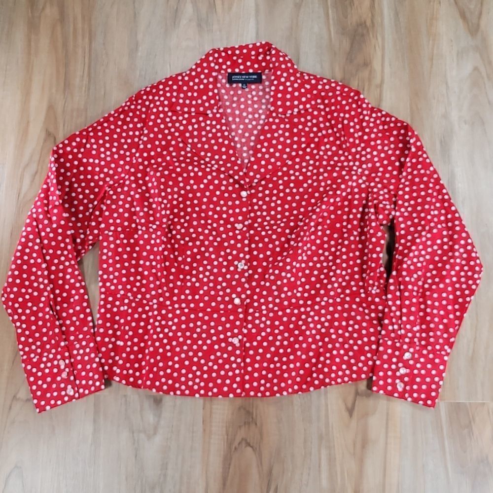 🔺️Jones New York Red & White Polka Dot Buttoned Long Sleeve Top 1X